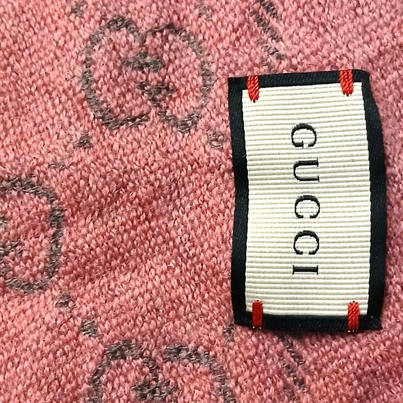 Gucci Pink & Grey Reversible GG Logo Print Shawl Wrap Vintage Pre-Owned - Picture 9 of 9